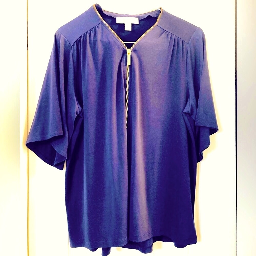 Michael Kors blue zipper blouse size large
